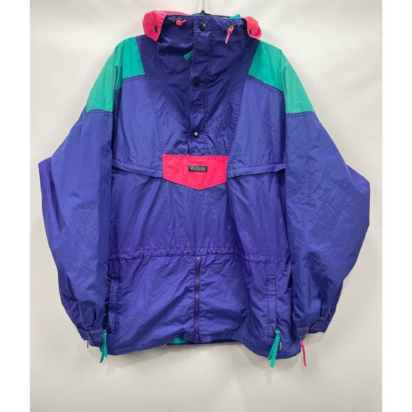 VTG Columbia Anorak 1/4‎ Zip Pullover Jacket Mens Large Purple Aqua Retro Ski - Picture 1 of 9